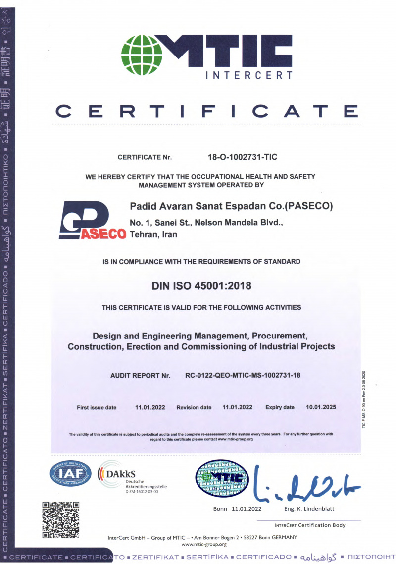 ISO Certificate 45001:2018